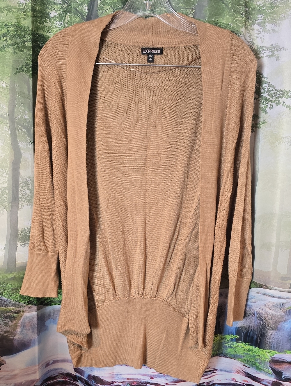 Express Open-Front Camel/Tan Lightweight Cardigan
